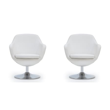 Manhattan Comfort Caisson Faux Leather Swivel Accent Chair in White and Polished Chrome, PK2 2-AC028-WH